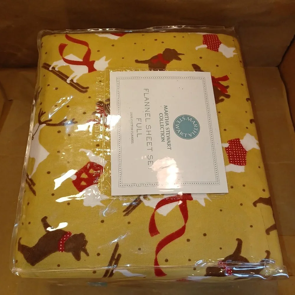 Martha Stewart Collection FULL Flannel Sheet Set PUPPY LOVE Dogs in Sweaters